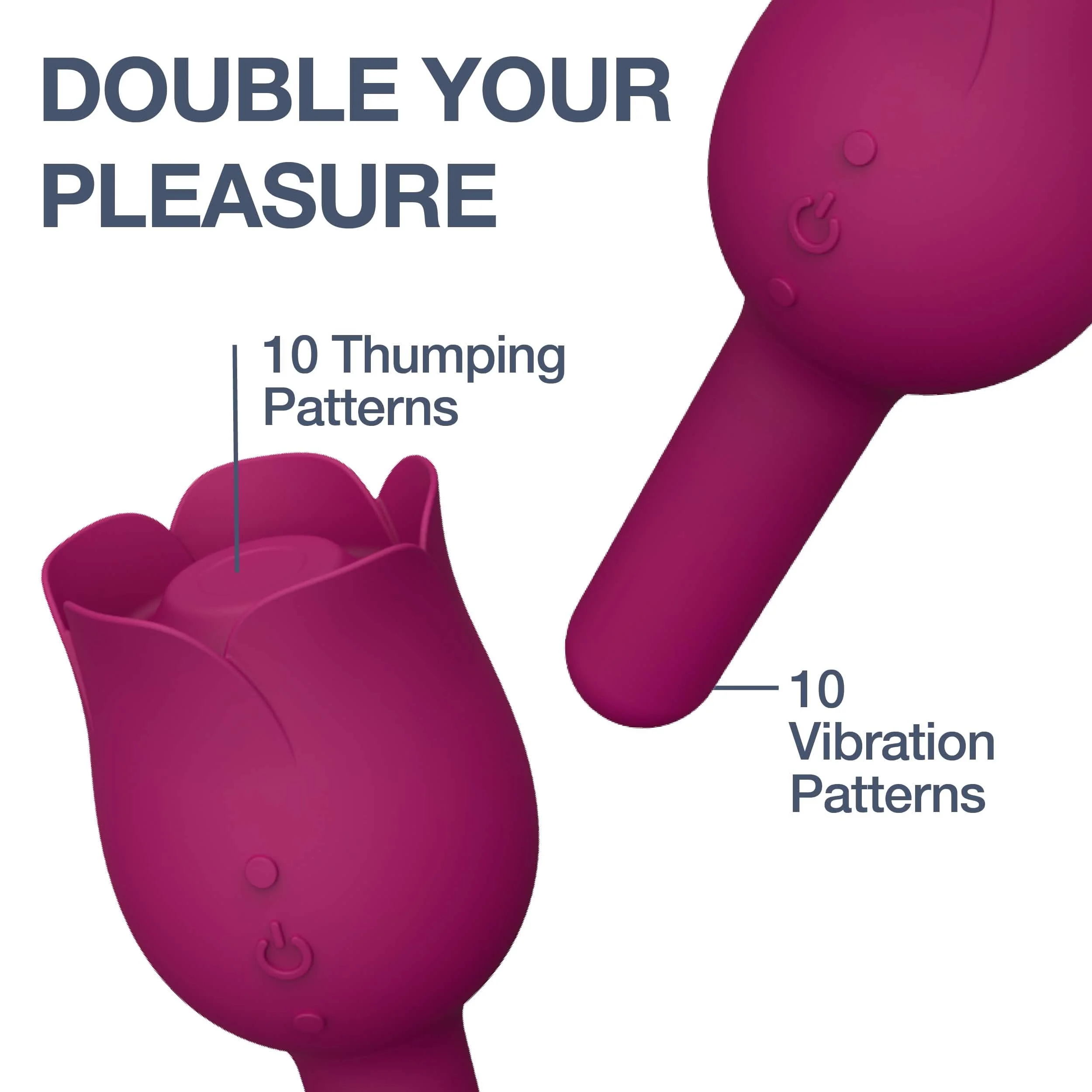Luxe 2-in-1 Rose Vibrator – Thumping Clitoral Stimulator & Vibrating Bullet Stem - Image 4